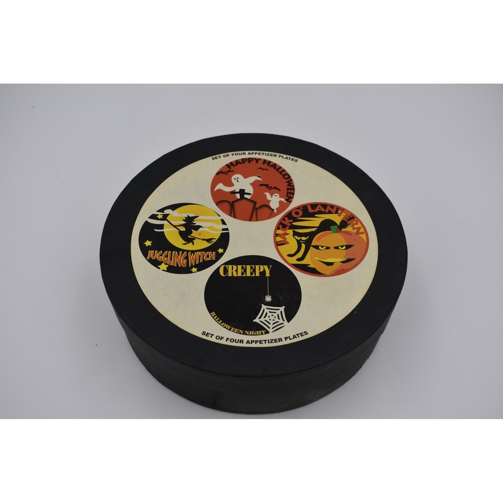 Upscale 2003 Halloween Appetizer Plates Vintage Spooky Ceramic Decor Box of 4